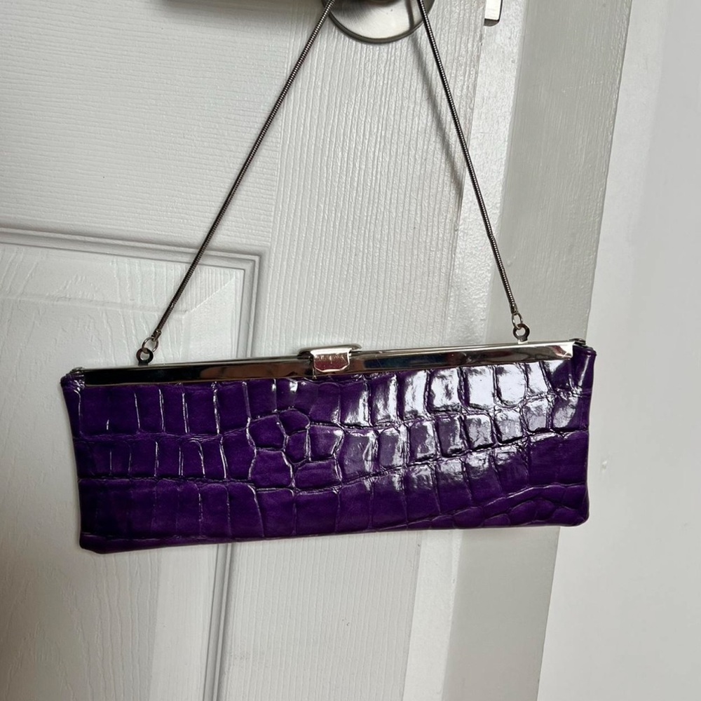 Elegant Purple Crocodile-Embossed Clutch